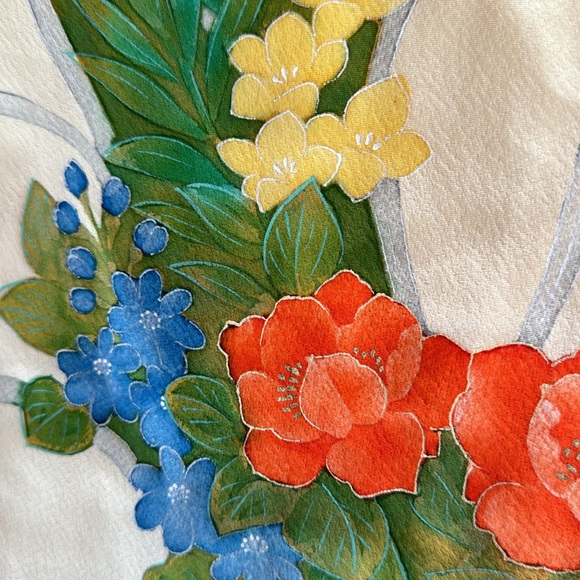 Vintage soft yellow silk floral kimono robe OS EVC - Picture 9 of 11